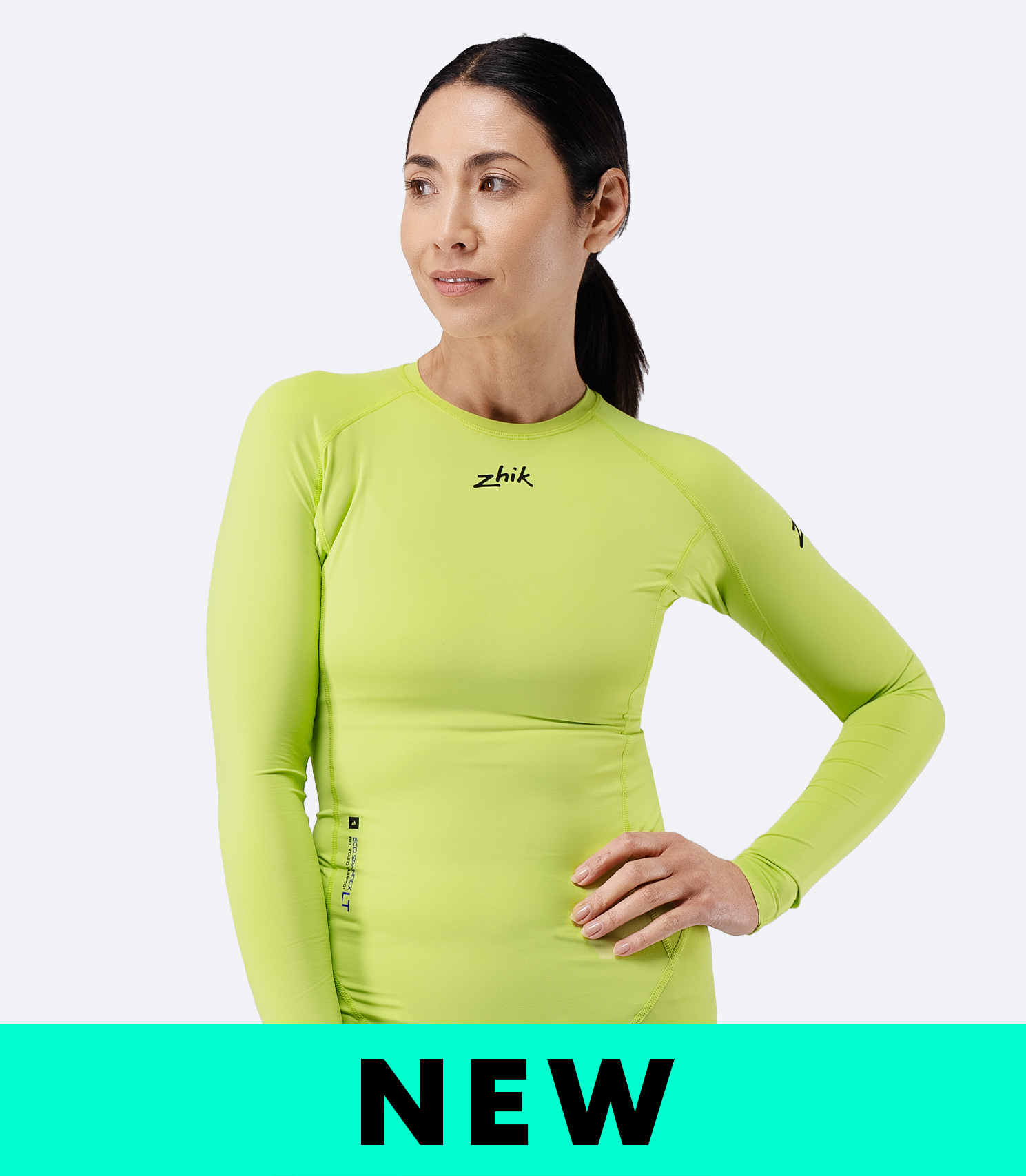 Women's Eco Spandex LT Long Sleeve Baselayer Top Lime, image 2